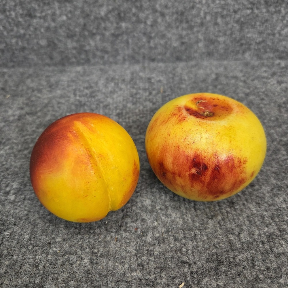 MCM Italian Alabaster Stone Marble Fruit PEACH APPLE Hand Chiseled & Painted
